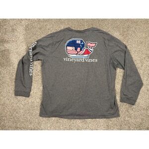 Vineyard Vines Womens 2XL Gray Hockey Whale Long Sleeve Pocket T-Shirt Cotton